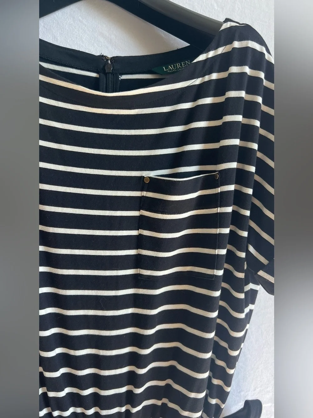 Ralph Lauren Black & White Striped Jumpsuit with Tie Waist